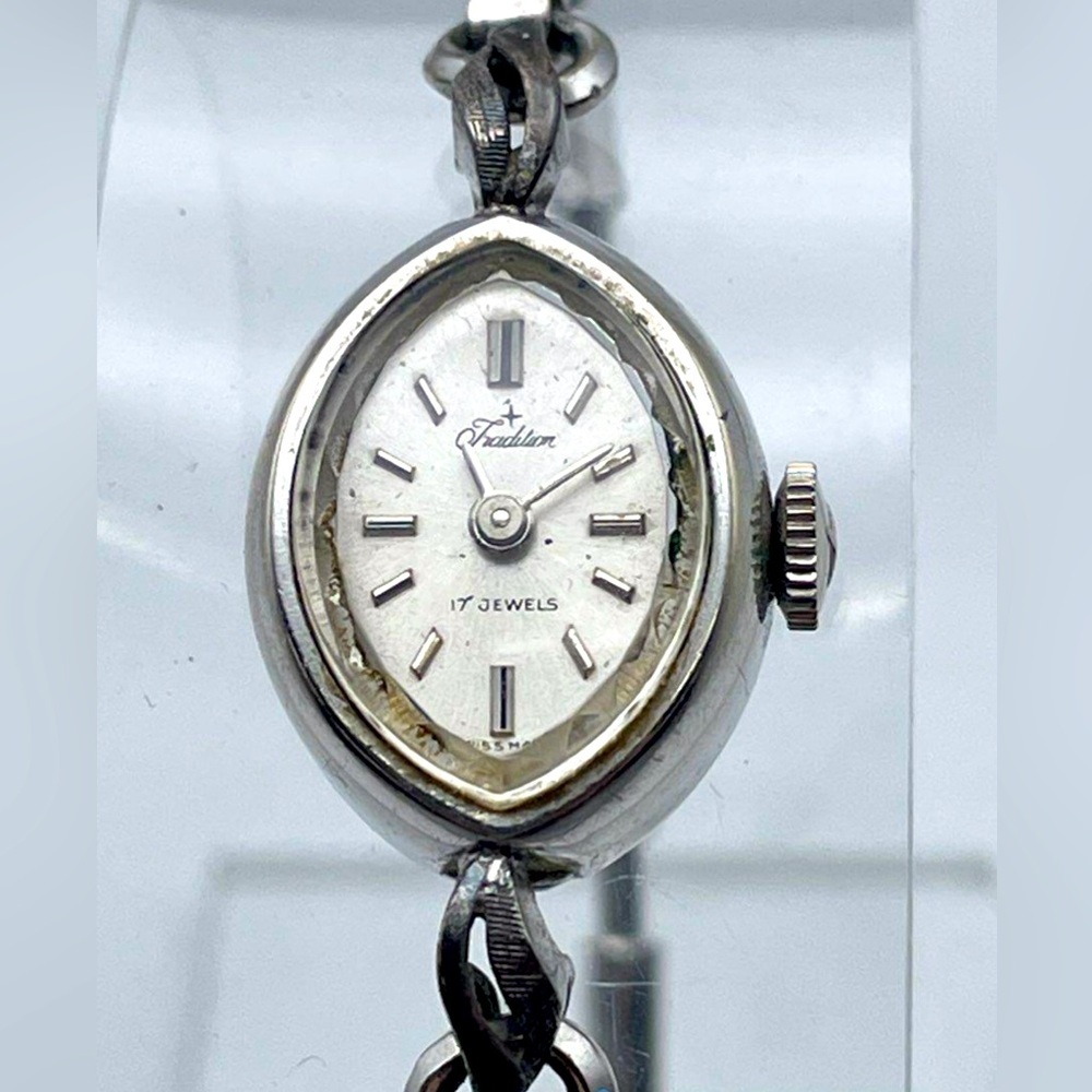 10K White Gold Rolled-Vintage Rare 1967-Tradition Women’s Watch  17 Jewels